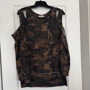 Cherish Camouflage Cold Shoulder Sweatshirt
